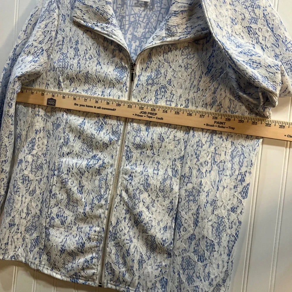 Grandmacore‎ Whimsy Fairycore Womens Blue White Lace Full Zip Jacket Mock Neck L